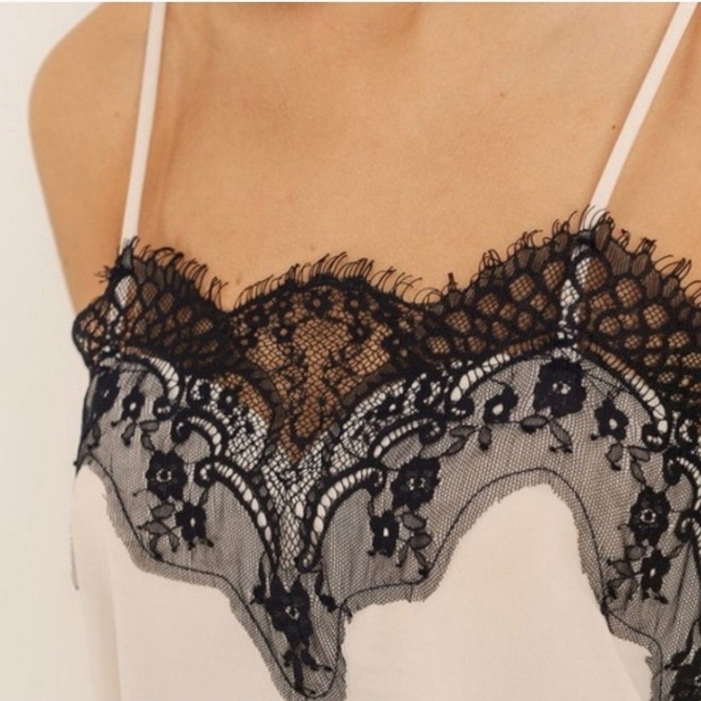 Storia Cream and Black Lace Trim Camisole Top With Adjustable Spaghetti Straps - Picture 4 of 9